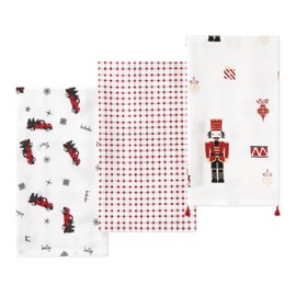 Folkulture - Toallas de cocina de Navidad con lazo para colgar, juego de 3 – 100% algodón toallas de mano, modernos paños de cocina decorativos para decoración de cocina de Navidad, cascanueces de 20