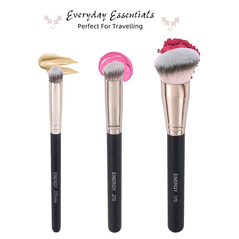 ENERGY 3-in-1 Angled Foundation Brush Flat Top Concealer Brush Set