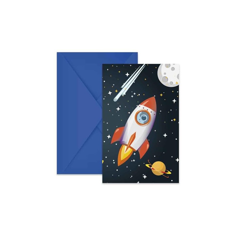 Procos - Invitations with Envelopes Rocket Astronave Rocket Space Party