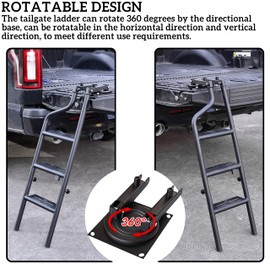 POKIAUTO Universal Foldable and 360° Rotatable Tailgate Ladder for Pickup Truck, Quick Use, Heavy Duty 42" Folding Tailgate Step Ladder with Lock Device Fit for Pickup Truck Accessories