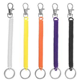 [PATIKIL] 5PCS Retractable Coil Spring Keychains Anti-lost Keychain Holder Lanyard Cord Metal Lobster Clasp with Key Ring for Key Wallet Assorted Colors, Black, Purple, Yellow, Orange, Clear