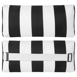 ZOBGOWE Outdoor Pillow for Chaise Lounge Chair, 2pcs Striped Chaise Lounge Pillows, Adjustable Strap Head Lumbar Pillow for Patio Pool Beach Office, Black