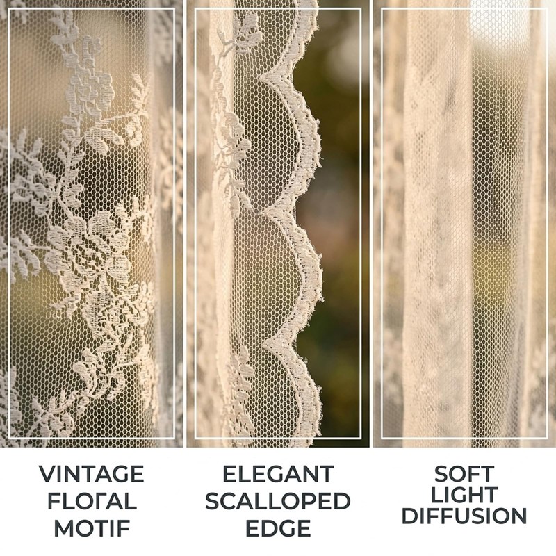 YcsRnn Net Curtains for Windows, French Lace Sheer Panels for