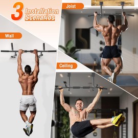 Joist Mounted Pull Up Bar,42" Wide Bar Ceiling Mount Chain Up Bar Adjustable Height,for Home Gym,Cross Training Strength Building,up to 350LBS