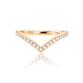 PAVOI 14K Gold Plated Sparkling Wishbone 'V' Ring for Women with Cubic Zirconia (Yellow Plated, 5)