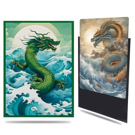 Sanseking Colorful Dragon Printed Standard Trading Card Sleeves, 64pcs Perfect Fit Standard TCG Cards Protectors Case (Green)