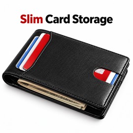 Ultra Thin RFID Wallet for Men – Carbon Fiber Pattern Double Fold Card Holder with ID Window for Everyday Carry