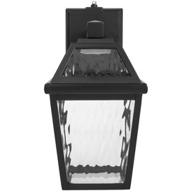 Maxxima LED Porch Lantern Outdoor Wall Light, Black w/Clear Water Glass, Photocell Dusk to Dawn Sensor, 600 Lumens, 3000K Warm White