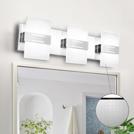 Wvsrbyr Bathroom Vanity Light,LED Chrome Vanity Lights for Modern Bathroom Light Fixtures Over Mirror, 3000K/4500K/6000K Dimmable 3 Lights Wall Sconce Stainless Steel, Glass Shade, 22.6inch