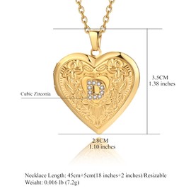 Badu Gold Initial D Necklace for Women Heart Photo Lockets that Hold Picture Love Image Cubic Zirconia Necklace