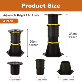 GBACHOOSE 4PCS Adjustable Height Bed Support Legs 7.8-13 Inch, Bed Frame Center Support Legs for Bed/Sofa/Dresser/Chair/Table, Bed Support Reinforcement Parts Bed Replacement Legs