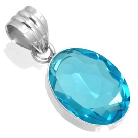Jeweloporium 925 Sterling Silver Pendant for Women Blue Quartz Gemstone Solitaire Silver Pendant Necklace Valentine's Day Gift Costume Jewelry