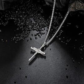 Cross Necklace for Men and Women, Speroto Silver Mens Necklace with Nail Cross Pendant and Wheat Chain, Nail Cross Necklace for Women Simple Jewelry Gift for Men Women Wheat Chain Silver 18inch