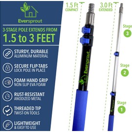 EVERSPROUT 1.5-3ft Durable Fruit Picker with 10+ Foot Reach – Telescoping Fruit Picker Pole, Lightweight Twist-On Fruit Picking Tool with Basket, Aluminium Extension Pole for Tree Fruit Harvesting