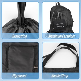 Fiohiros Travel Laundry Bag,Foldable Travel Bag - 21.25"X20.47" - Machine Washable Dirty Clothes Organizer with Drawstring,Suitable For Travel, Gym, Camping
