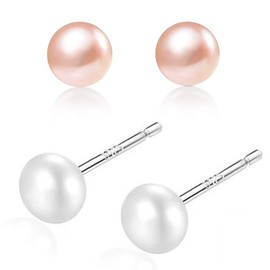Aollaa Women's Earrings, Popular 2024 New 5 Different Fashion, 925 Silver, High-grade Zirconia, Fine Pearl Earrings: Metallic Allergy, Non-Conspicuous, Simple, Secret Earrings, First Piercing, Stud