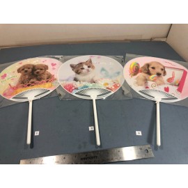1 set Japanese made cute puppies & kitten handheld plastic fans, new, 3 style