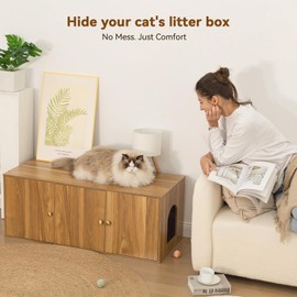 Wooden Cat Litter Box Enclosure with Storage Compartment with Adjustable Divider, Hidden Litter Box Furniture and Hall Table, Cat Box Enclosure, 42.5''L*18.5W*16.9H (Oak, Plain)