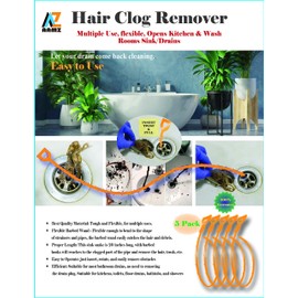 Pack of 5, Sink Snake Drain Auger Hair Catcher, Drain Clog Remover Cleaning Tools, Hair Remover,Plumbing Snake for Kitchen, Sewer and Showers