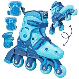 Roller Derby Switch Skates for Beginners, 2 in 1 Adjustable Skates Convert from Learn Mode to Inline Skates for Toddlers, Kids