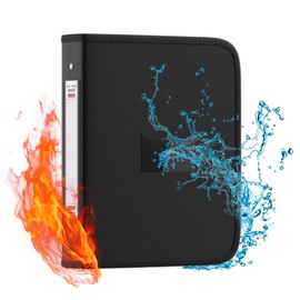 Ring Binder A4 Fireproof Folders Ring Binder 2 O-Ring A4 Files Ring Binders Water Resistant Ringbinder Folder with Zipper for Paperwork,Document Organiser Safe Storage for Office,Home&School,Black