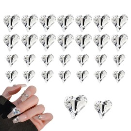 Chisafly Nail Parts, Large 2 Types, Set of 30, Nail Parts, Stone, Heart, Nail Stone, Heart, Crystal, Sparkle, 0.3 inches (8 mm), 0.4 inches (11 mm) (Clear)