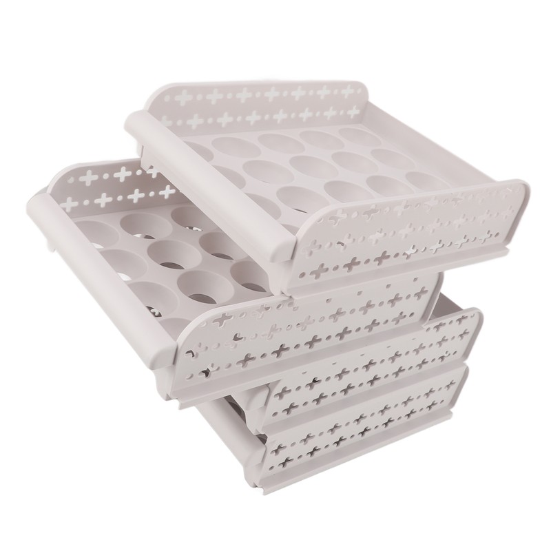 4PCS Egg Container for Refrigerator PP Stackable Shockproof Egg Drawer