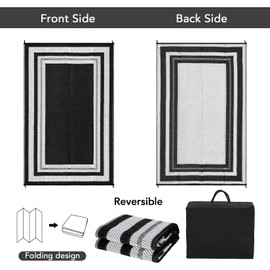 GlowSol Outdoor Rug 9x18 Waterproof Outdoor Plastic Straw Rug, Lightweight Portable Outside Solid Carpets Reversible Plastic Straw Patio Rug for RV Camping Picnic Beach Backyard Deck,Black