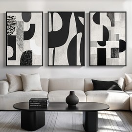 Cuspin Framed Black & White Abstract Wall Art Set, 3 Piece Modern Minimalist Canvas Art Prints, 24x36 Inch, Living Room, Bedroom, Dining Room, Home Office