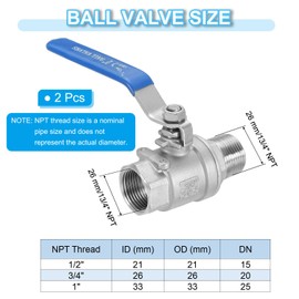 PATIKIL 3/4 Inch NPT Full Port Ball Valve, 2Pcs Male x Female Threaded Stainless Steel 304 Ball Shutoff Valve Connector for Water Oil Gas WOG1000