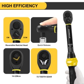 Uharbour 1/4" 3-25Nm Bicycle Torque Wrench 0.1Nm Micro Lock ±3% Error Accuracy Bi-Directional 72 Teeth