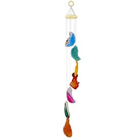 SUNYIK Handmade Natural Agate Slice Wind Chime for Garden Home Decor Window Ornament, Random Color Size 25-31 inch