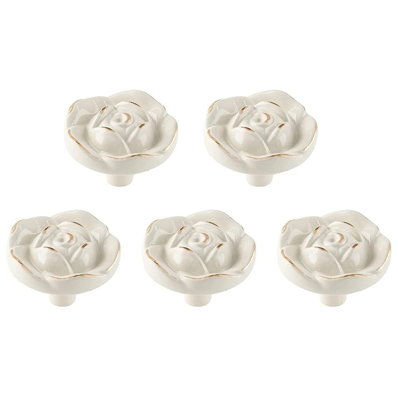 RESFNSE 8Pcs Antique Rose Flower Cabinet Knobs, Vintage Kitchen Shabby