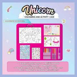 abeec Unicorn Colouring & Activity Case | Arts & Crafts for Kids | Colouring & Activity Book with Stickers, Markers, Pencils & Gel Pens | Unicorn Travel Set & Creative Gift for Girls