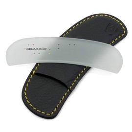 GERMANIKURE Clear Glass Moon File in Leather Case, Ethically Made in Czech Republic, Easy Guided Fingernail Filing