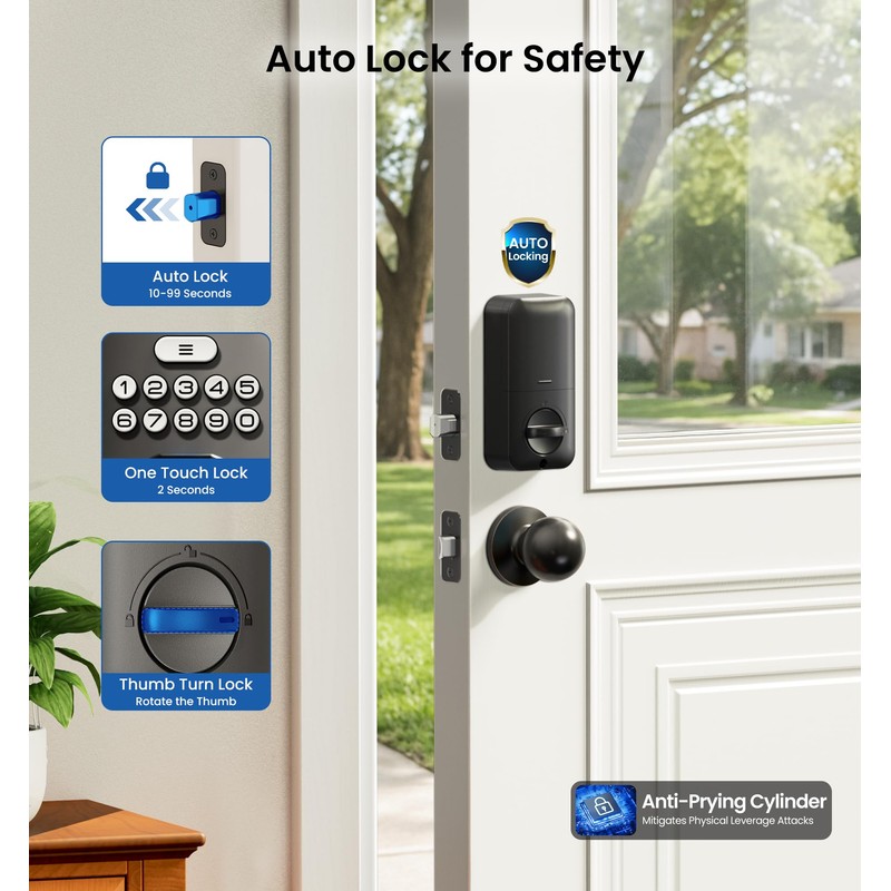 Veise Fingerprint Door Lock with 2 Knobs - Keyless Entry