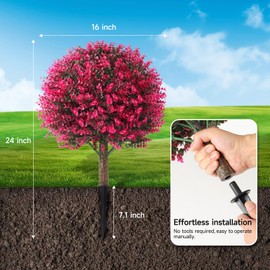 Gladeup 24'' Pink Faux Boxwood Balls for Outdoor Planters Topiary Set of 2,UV Resistant Artificial Shrub Bushes Trees with Spike for Porch,Indoor,Garden