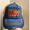 Kiss Hat Distressed Ball Cap Hat Denim & Wheat Mesh