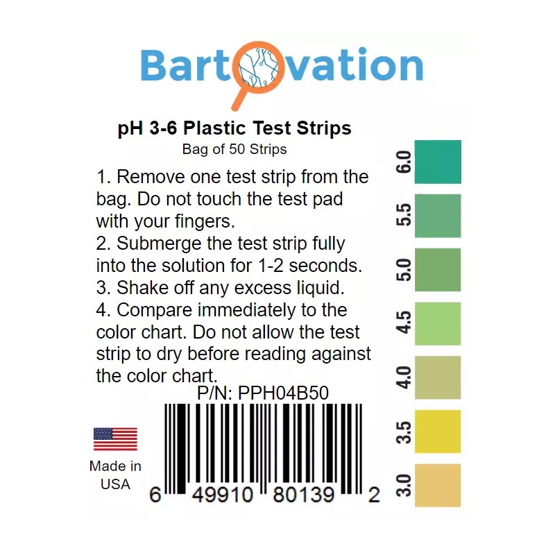 Bartovation pH 3-6 Short Range Test Strips [Bag of 50