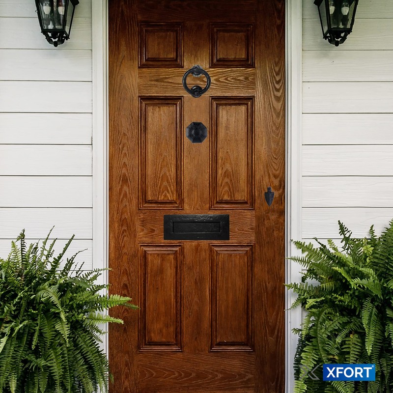 XFORT Smithy's Range Black Antique Ring Door Knocker, Traditional Black