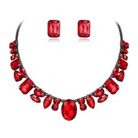 EVER FAITH Rhinestone Necklace with Stud Earrings, Iridescent Crystal Wedding Party Costume Statement Jewelry Sets for Women, Crystal