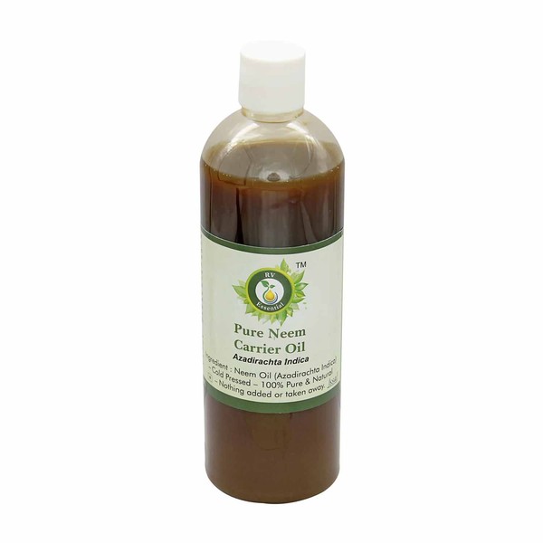 R V Essential Pure Neem Carrier Oil 100 ml (3.38 oz) - Azadirachta Indica (100% Pure and Natural Cold Pressed) Pure Neem Carrier Oil