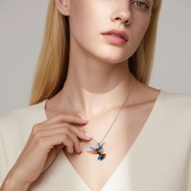 Gonashow Colorful Hummingbird Necklace, 2D Plastic Hummingbird Bird Necklace for Women Bird Lovers