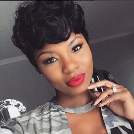 BingSing Short Wig for Black Women Short Jet Black Pixie Cut Curly Wigs for Black Women Synthetic Hair Wavy Pixie Wigs for Women Black Pixie Cut Wigs (black)