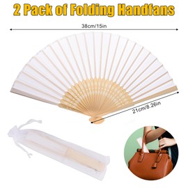 Svalor 2 Pack Folding Fan White Hand Fan Portable 21x38cm Folding Fans