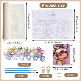 GAROMIA Paint by Numbers Adult DIY Girls Painting Colourful Flowers by Numbers Hand Painted Oil Painting Kit with 3 Brushes Paint by Numbers for Children Beginners 40 x 50 cm