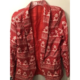 Holiday Time Womens Red Christmas Tree Pattern Suit Top Blazer M 8-10 Light Up