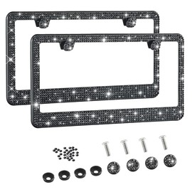 BALUME Bling License Plate Frames 2PCS, Sparkly Stainless Steel License Plate Frames, Sparkly Rhinestone Diamond Car Accessories for Women,Party,Birthday,Xmas (Black)