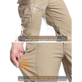 NAVEKULL Men's Stretch Work Pants Ripstop Tactical Pants for Men Flex Cargo Pants Lightweight Work Cargo Pants Water Resistant Outdoor EDC Hiking Pants with Multi Pockets Light Khaki