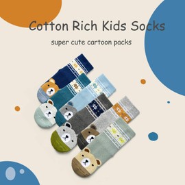 HowJoJo Boys Thick Cotton Socks Kids Winter Warm Socks Christmas Bear Socks 6 Pack 6 to 8 years/6-8 Years